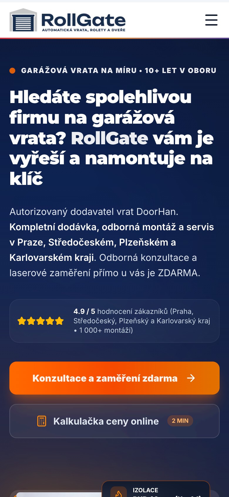 Nový web RollGate Group na mobilu