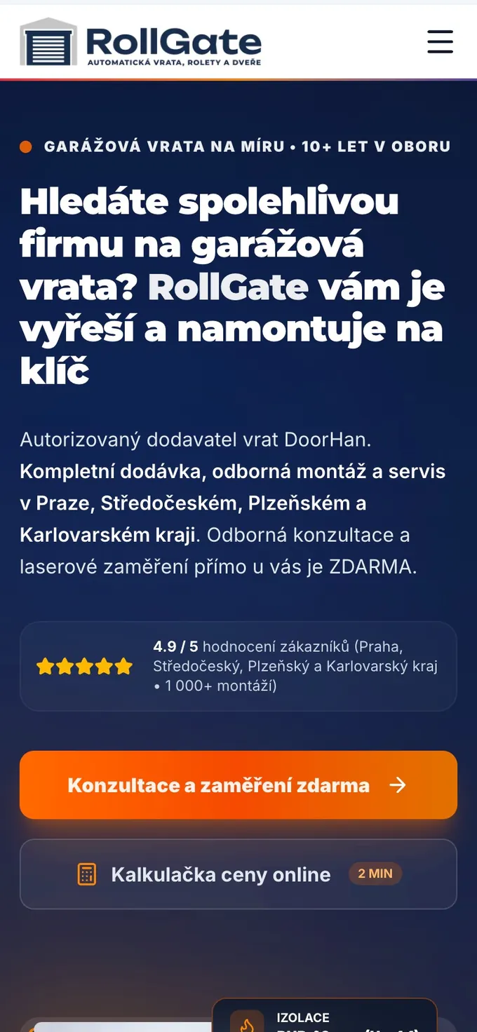 Nový web RollGate Group na mobilu